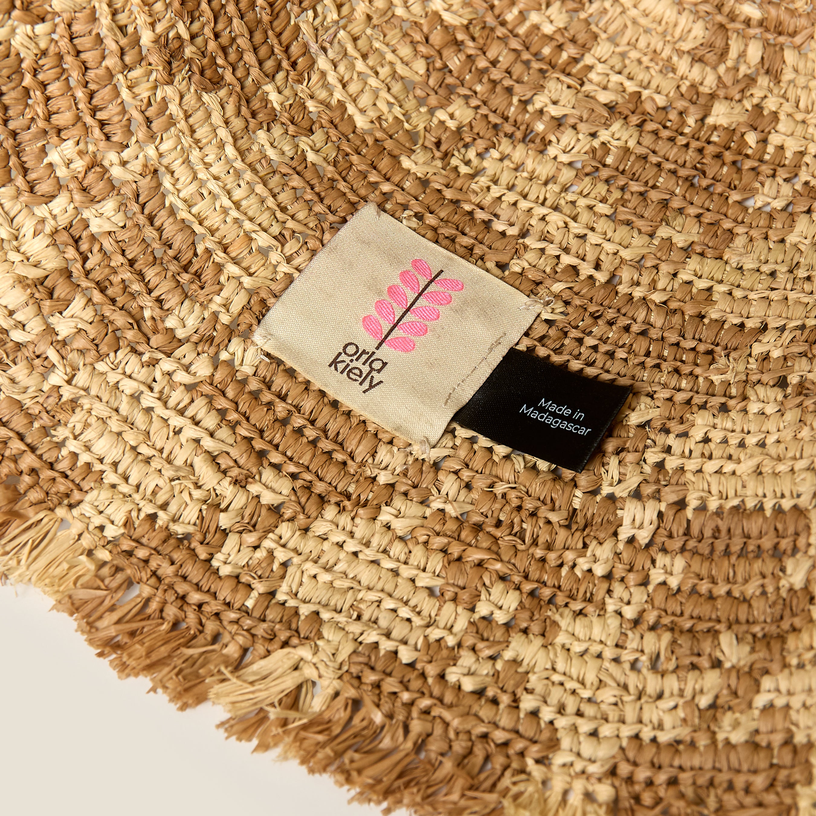 Houndstooth Raffia Bucket Hat - Natural