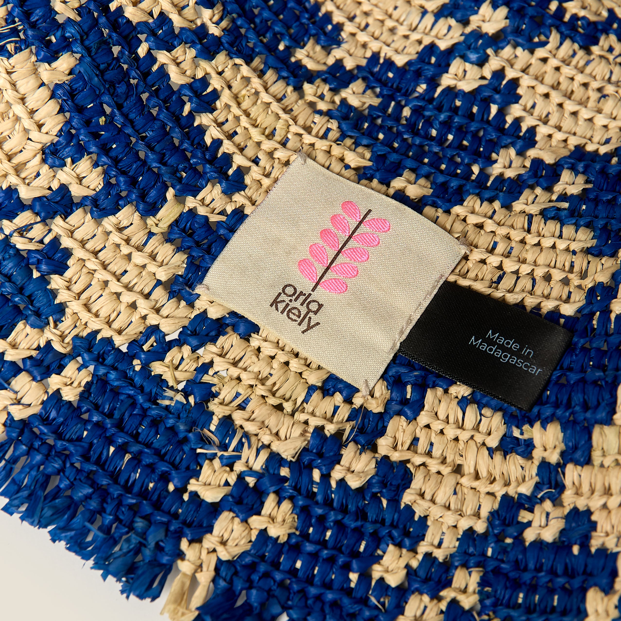 Houndstooth Raffia Bucket Hat - Sea Blue