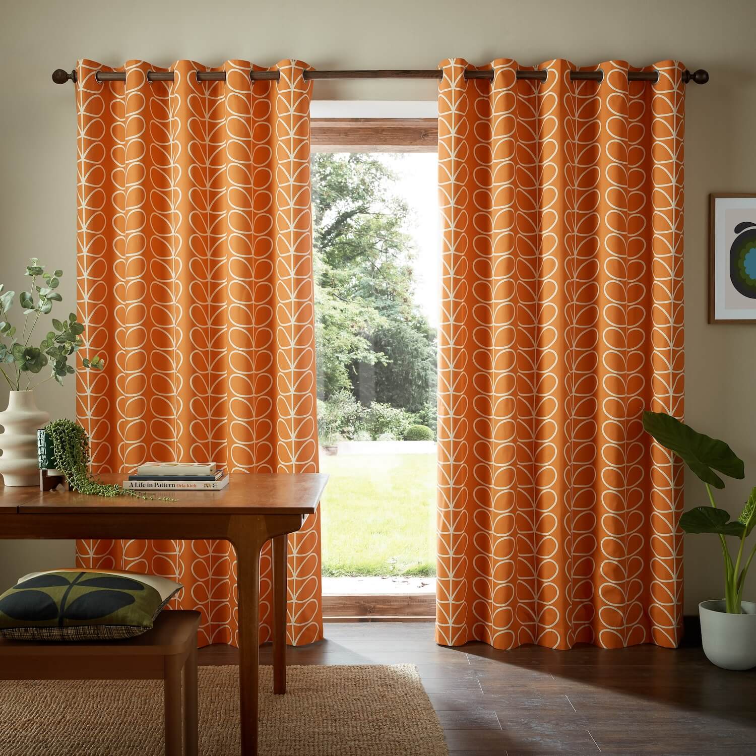 Linear Stem Lined Eyelet Curtains Burnt