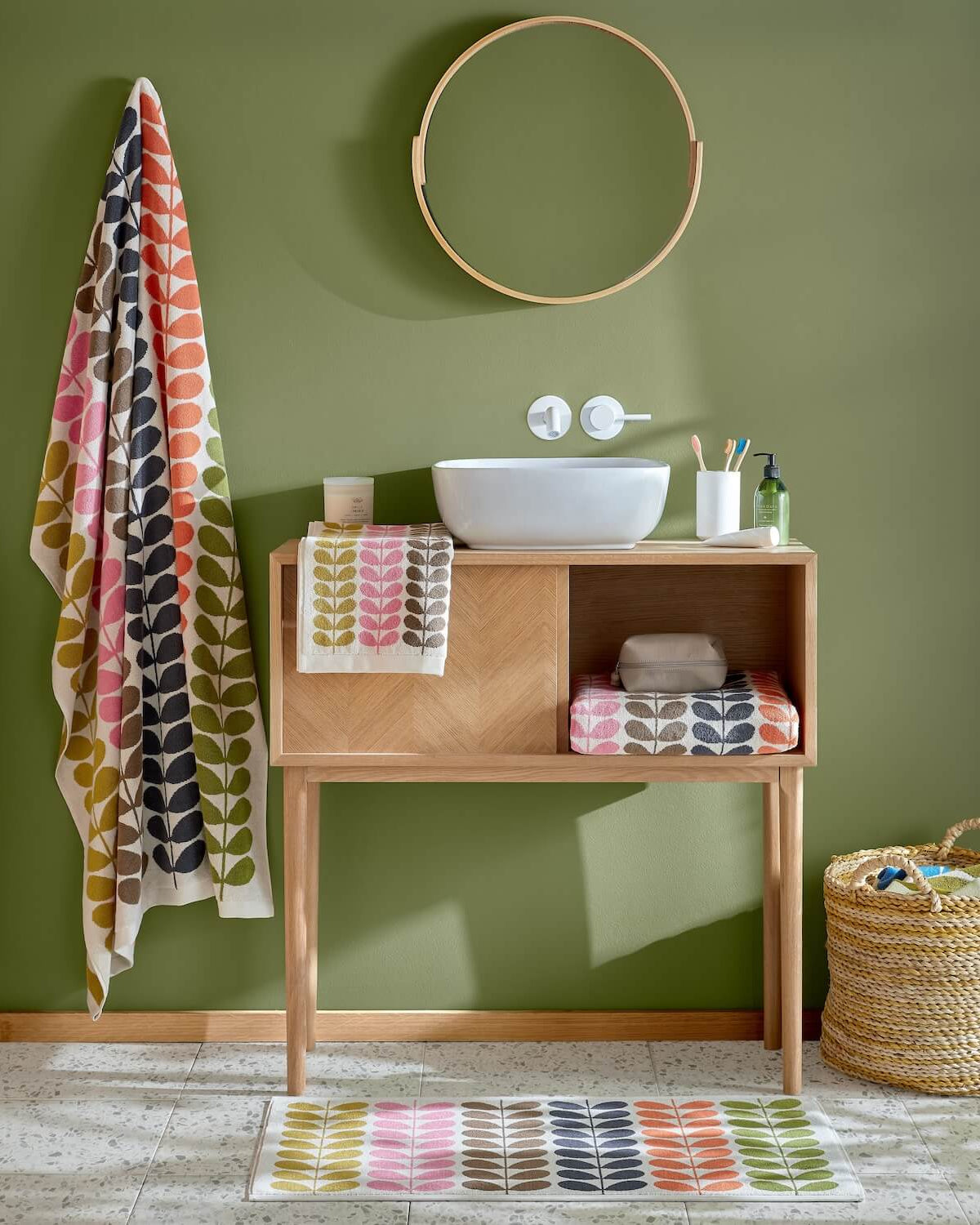 Lifestyle shot for the full range of Orla Kiely multi stem towels