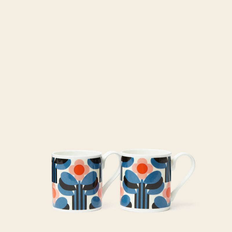 Product Image of two Orla Kiely orange and blue Art Deco Mugs