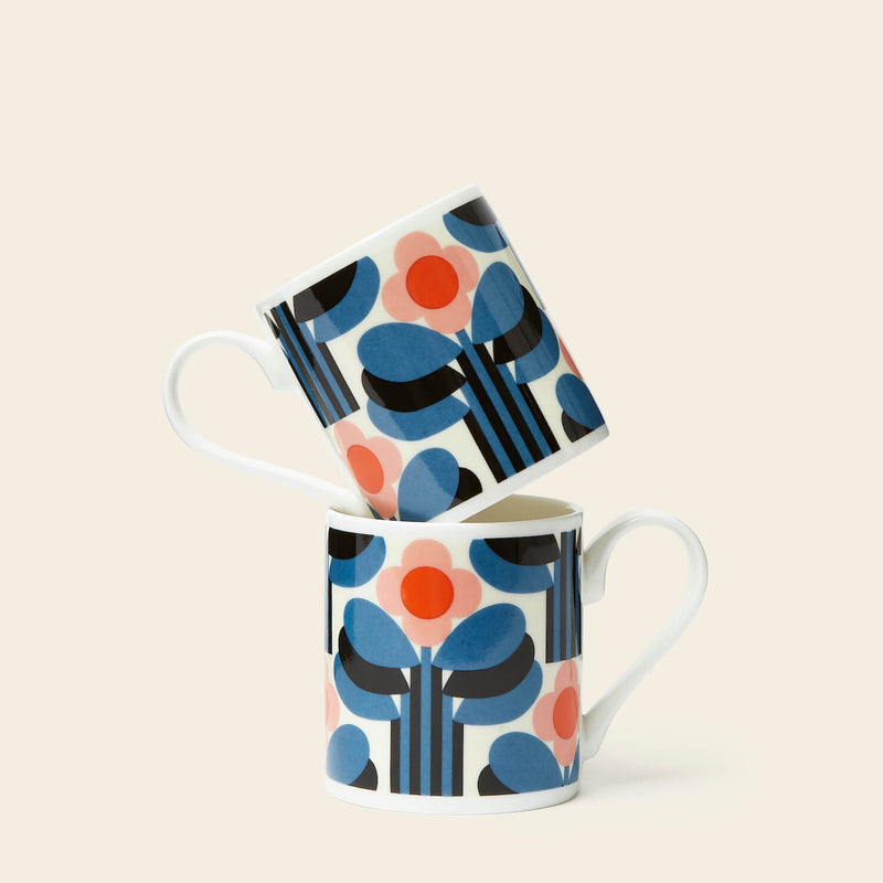 Product Image of two Orla Kiely orange and blue Art Deco Mugs