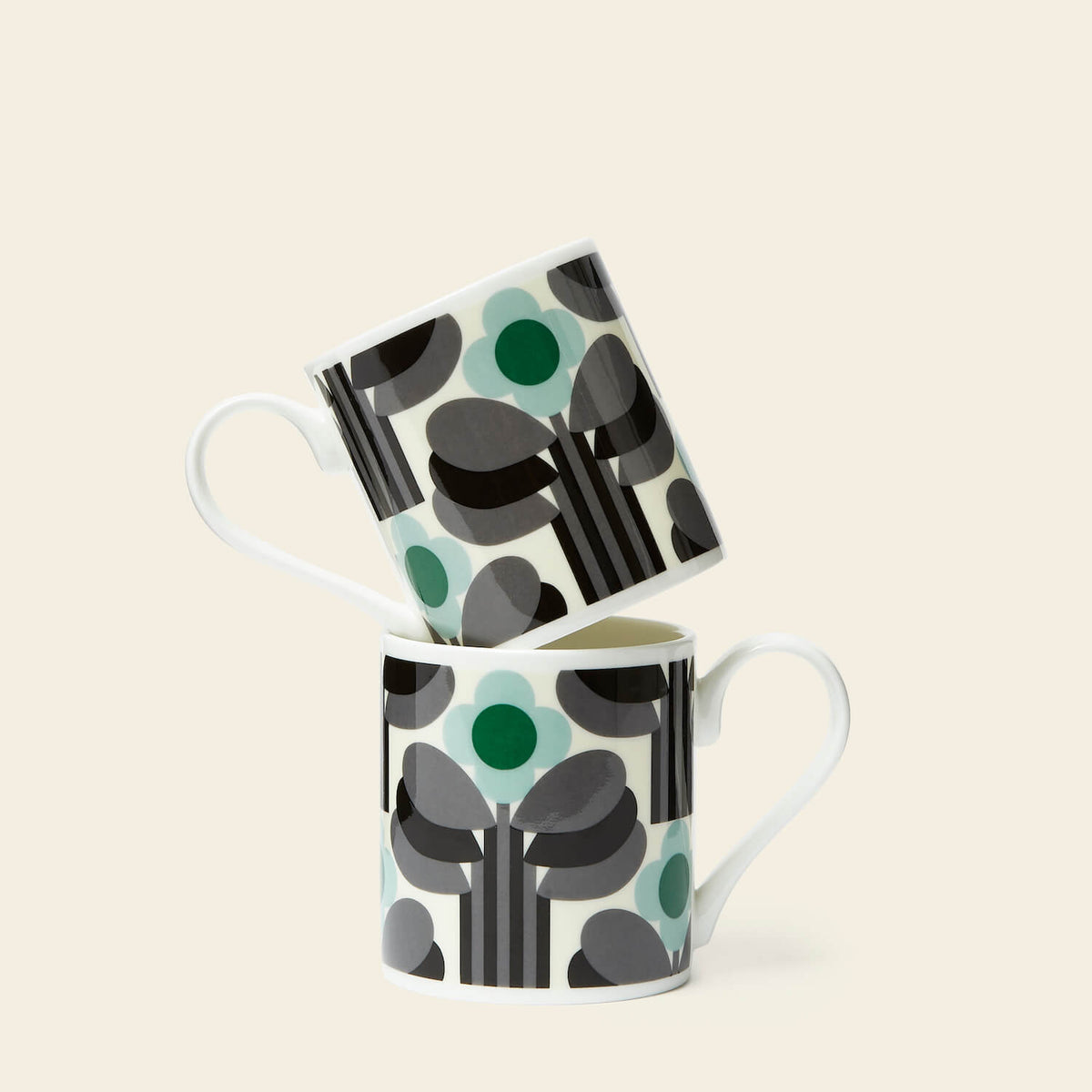 Set of Bone China Mugs Art Deco Green Orla Kiely