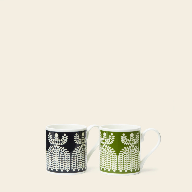 Mug Set of 2 - Folk Girl Green/Navy