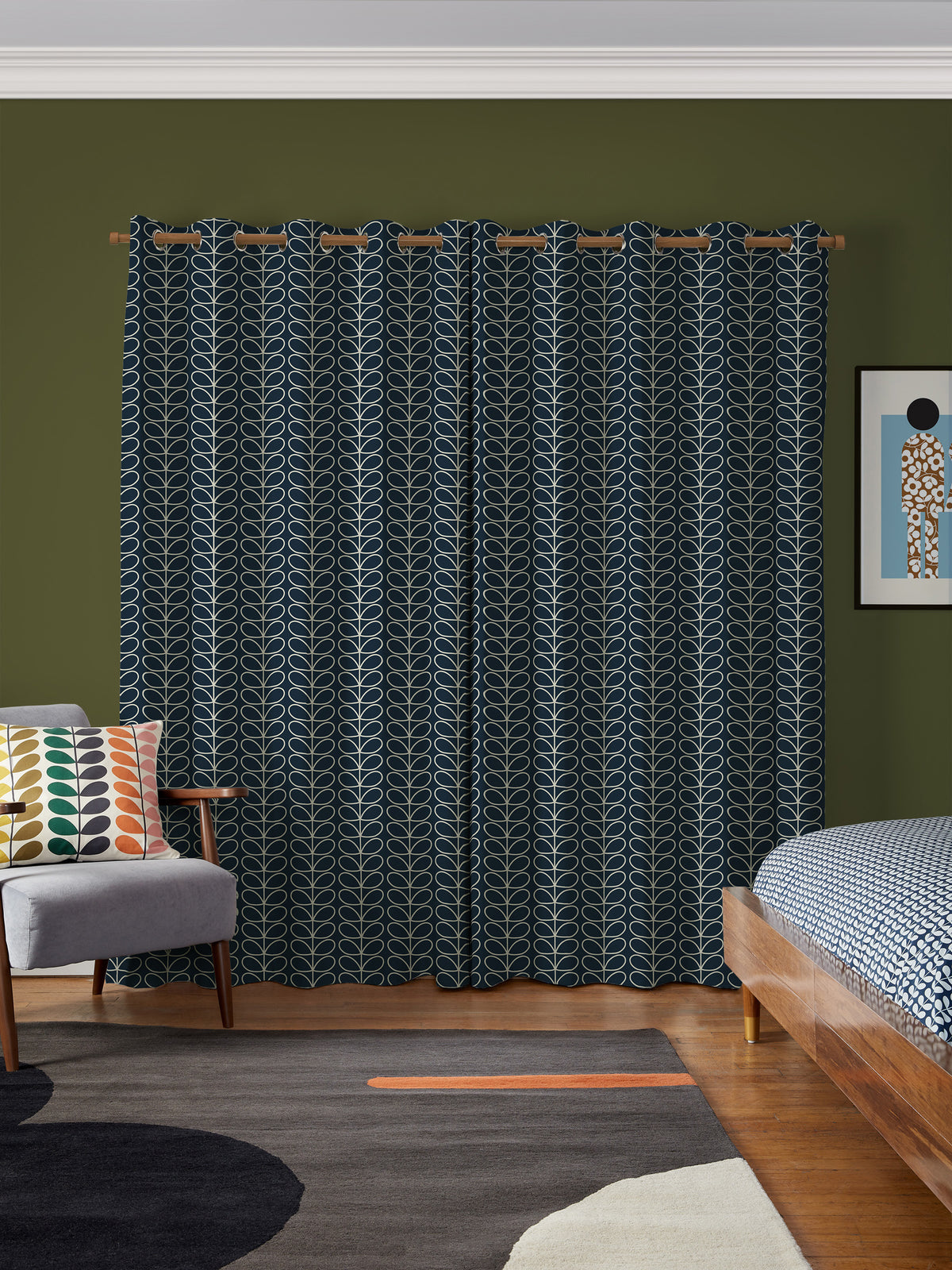 Linear Stem Navy Whale Made to Measure Curtain