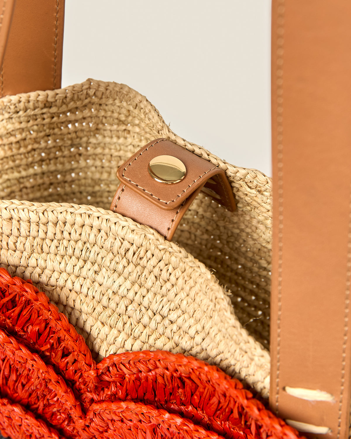 Petal Flower Round Raffia Tote Bag - Clementine