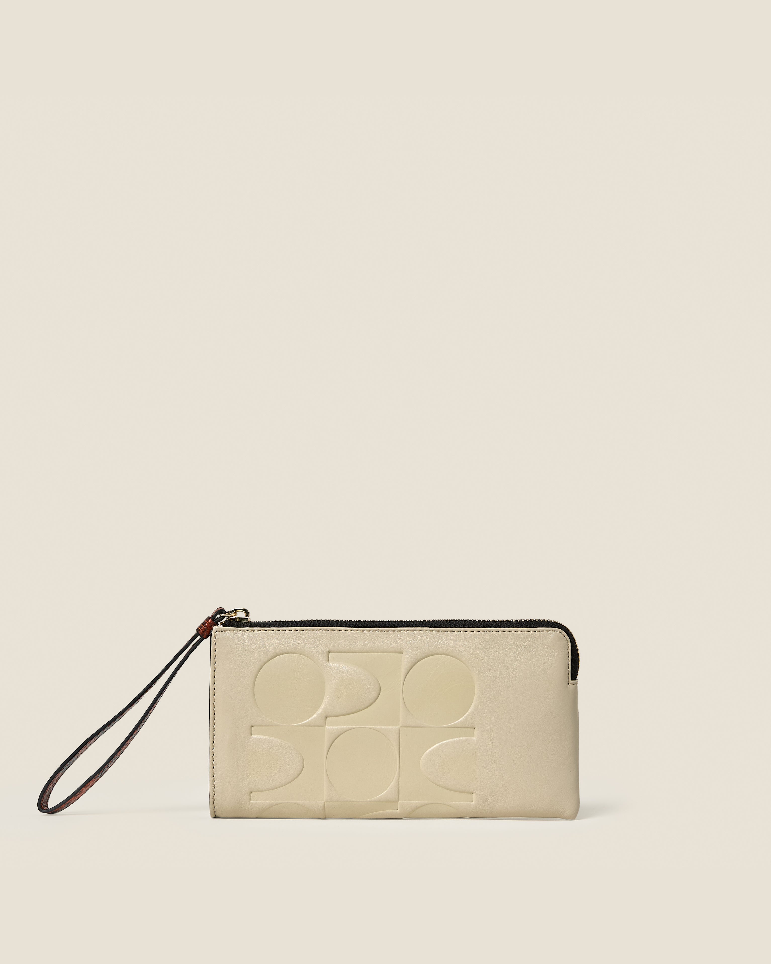 Flat Zip Leather Wallet - White Creme
