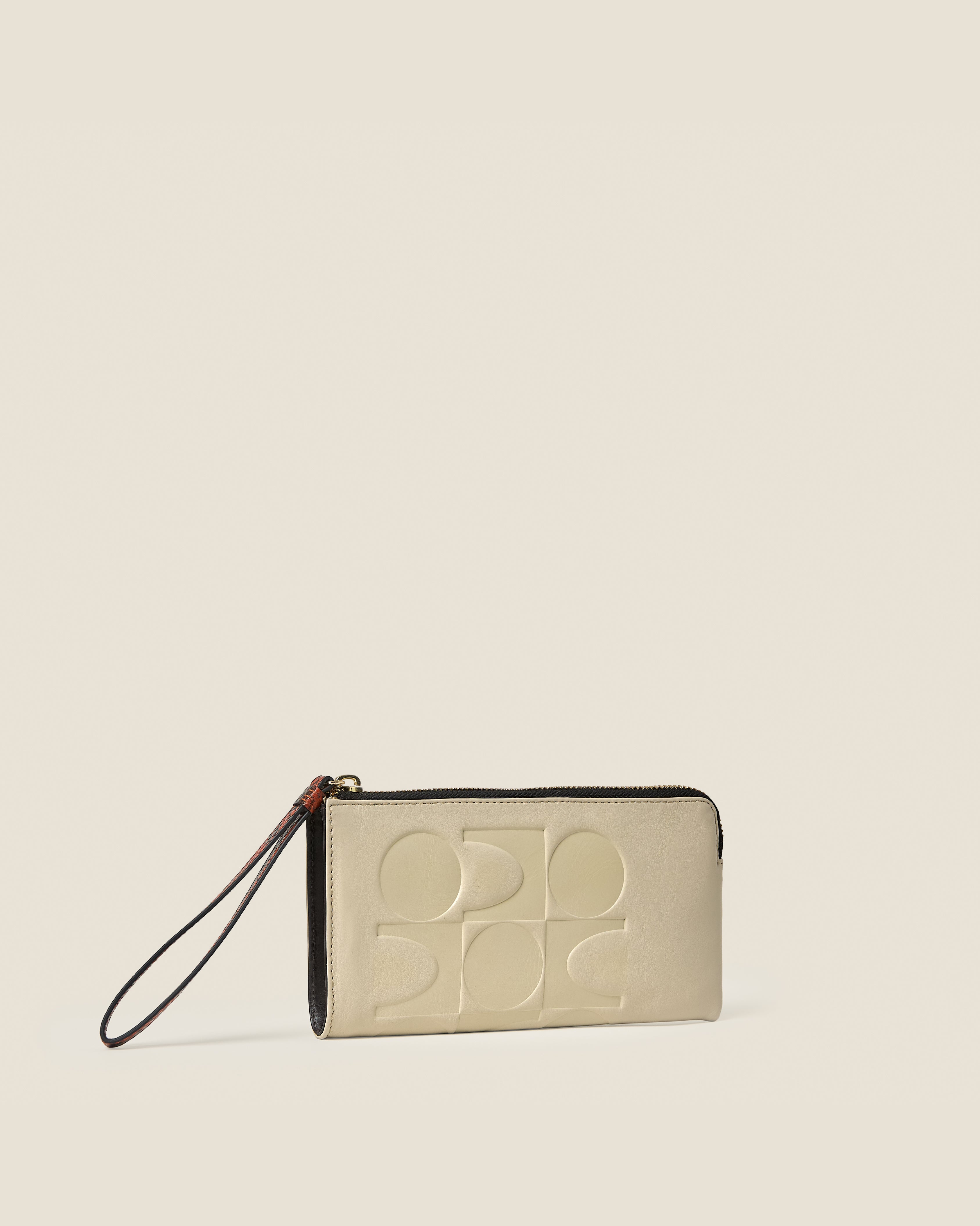 Flat Zip Leather Wallet - White Creme