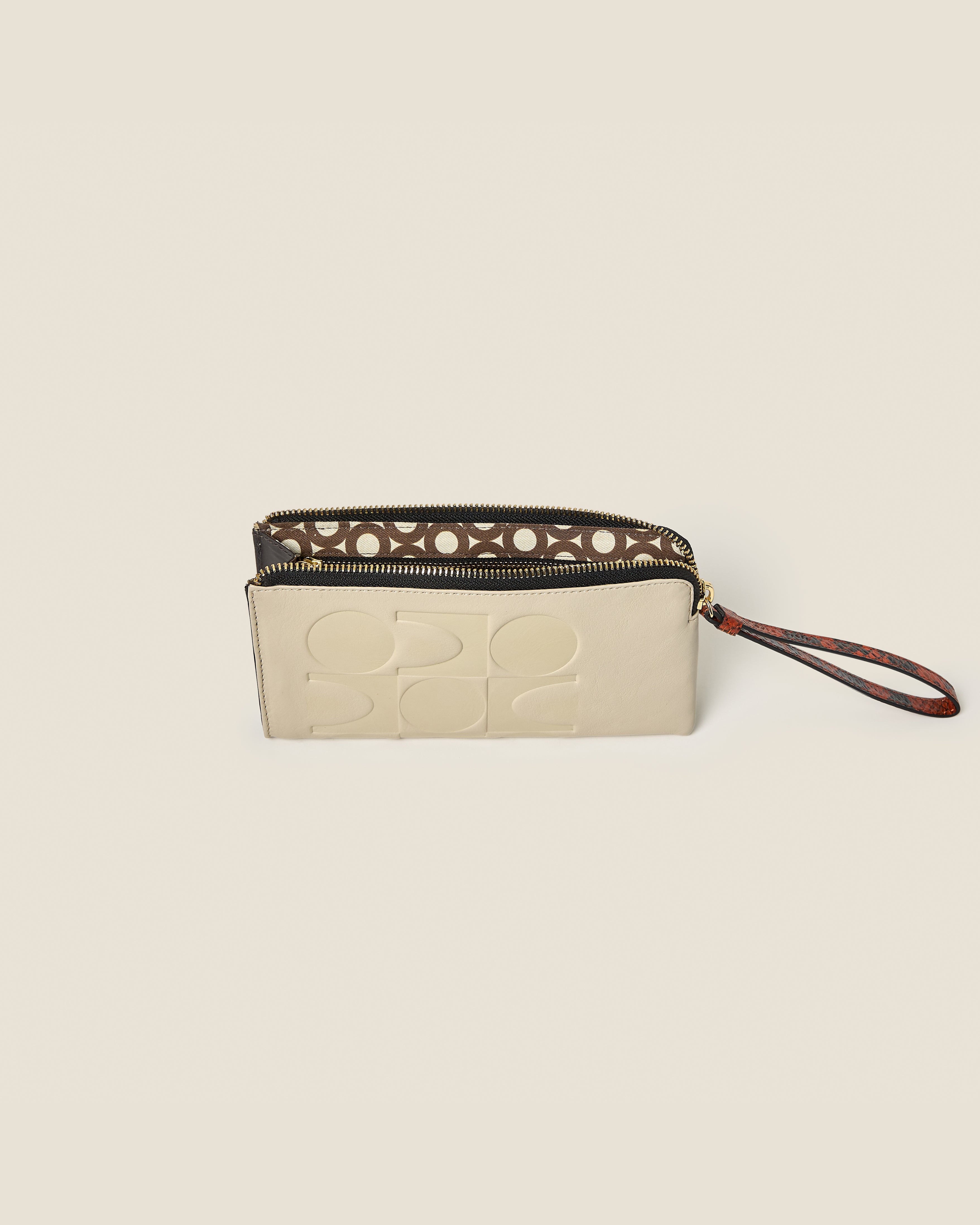 Flat Zip Leather Wallet - White Creme