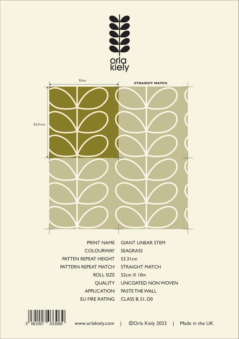 Giant Linear Stem Seagrass Wallpaper in Green Information by Orla Kiely