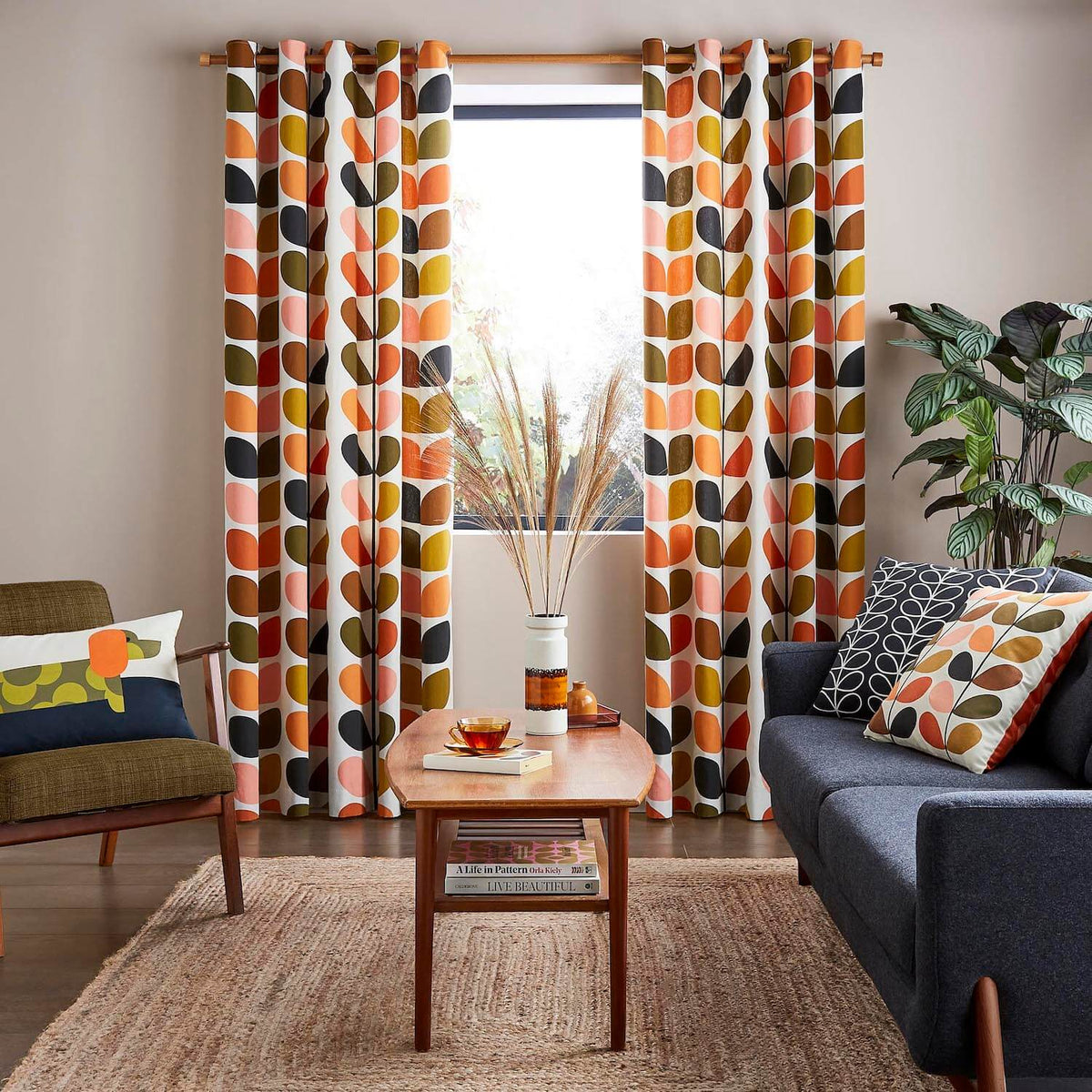 Solid Stem Lined Eyelet Curtains Auburn