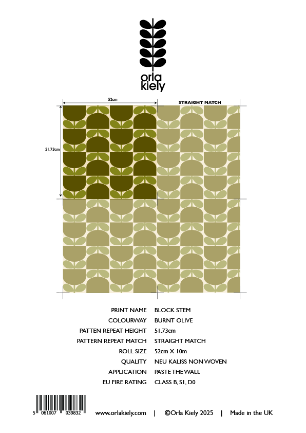 Block Stem Burnt Olive Wallpaper Sample