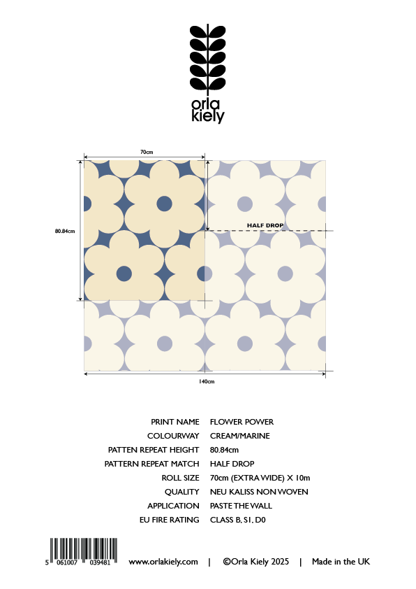 Flower Power Cream/Marine Wallpaper Sample