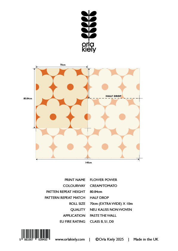 Flower Power Cream/Tomato Wallpaper Sample