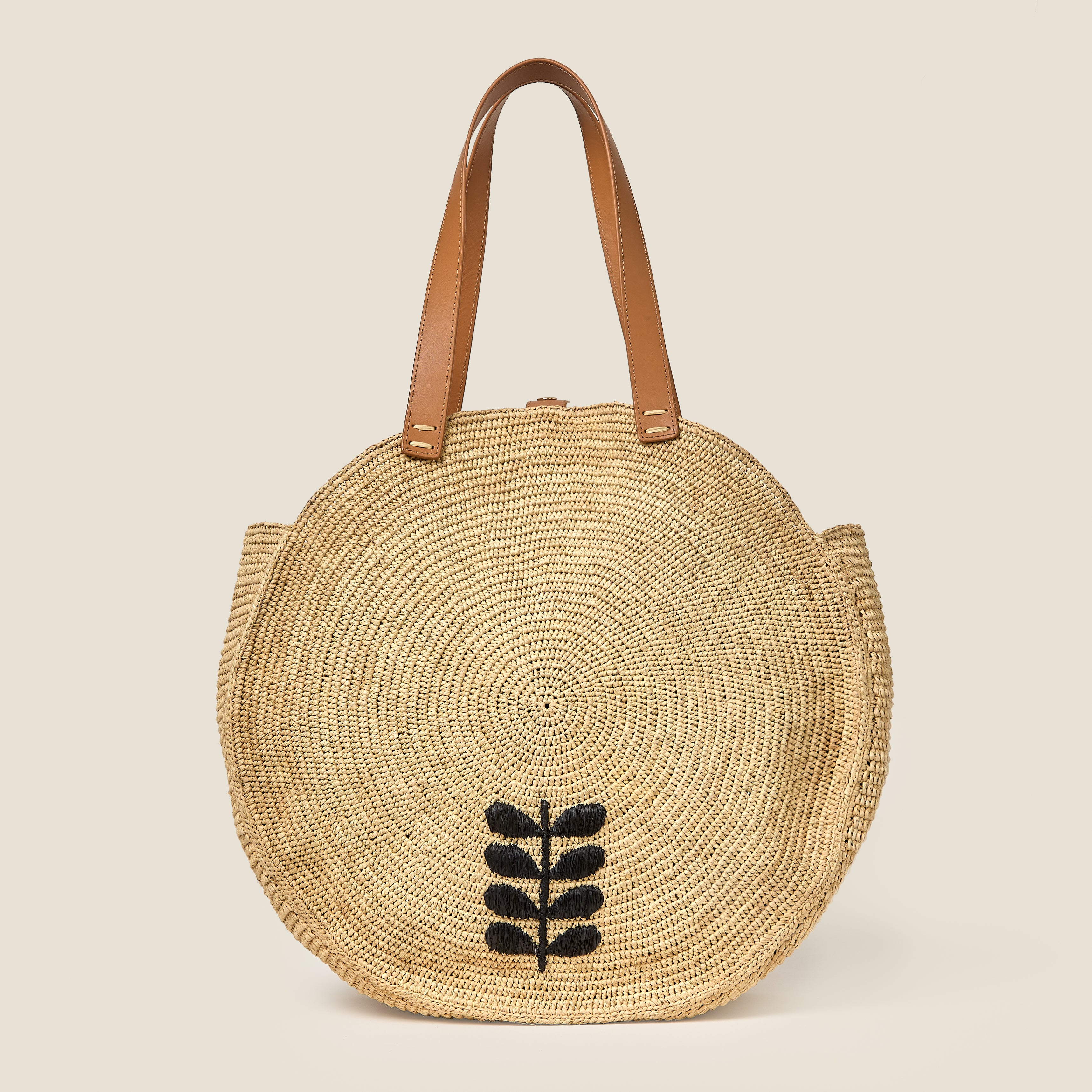 Petal Flower Round Raffia Tote Bag - Clementine