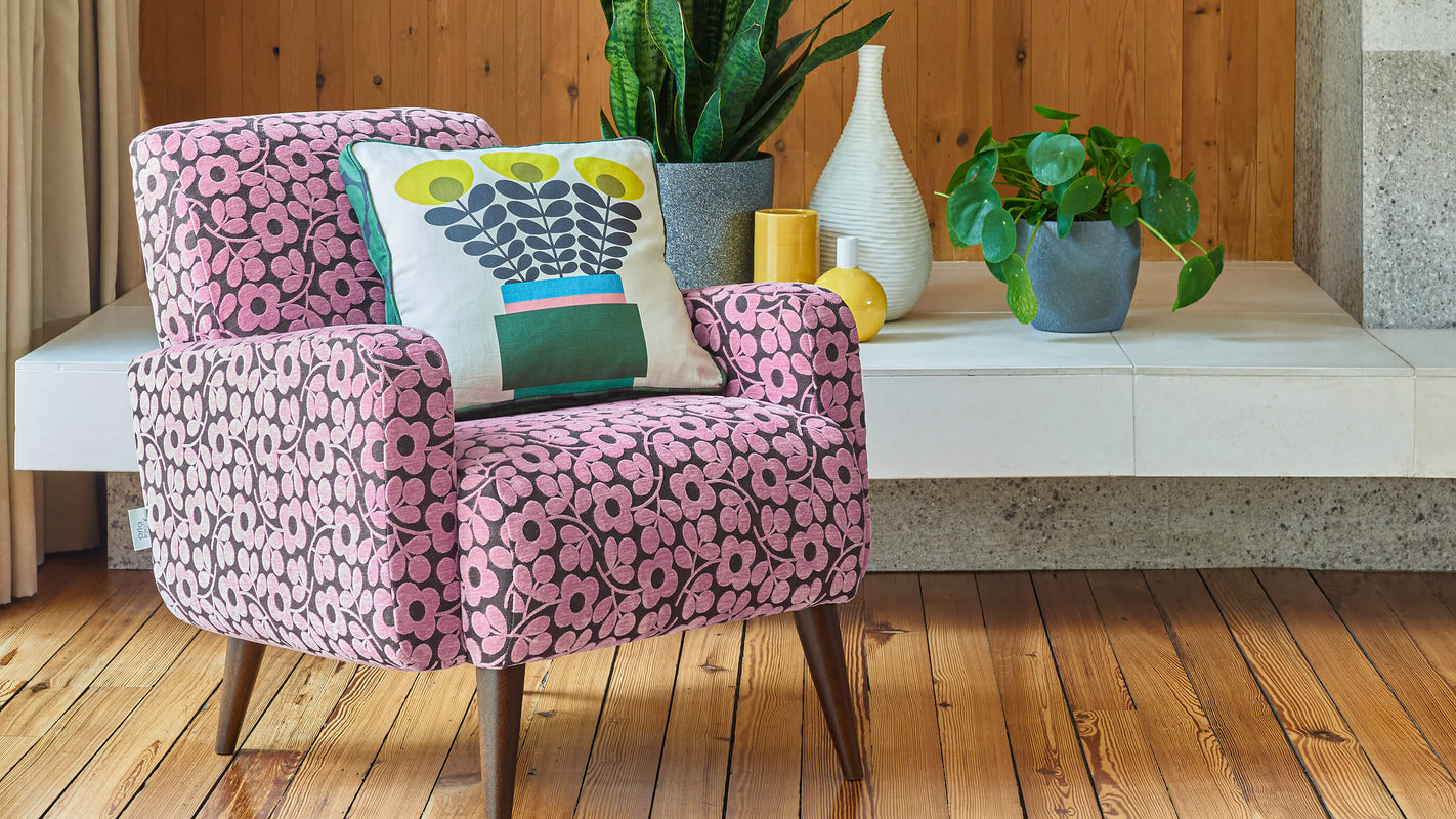 Lifestyle Image of the Orla Kiely Pettigo Chair in pink floral