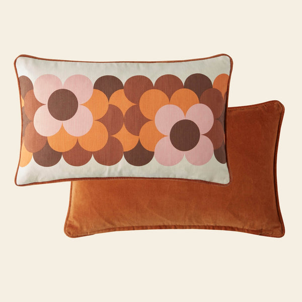 Retro Flower Stripe Cushion - Canyon