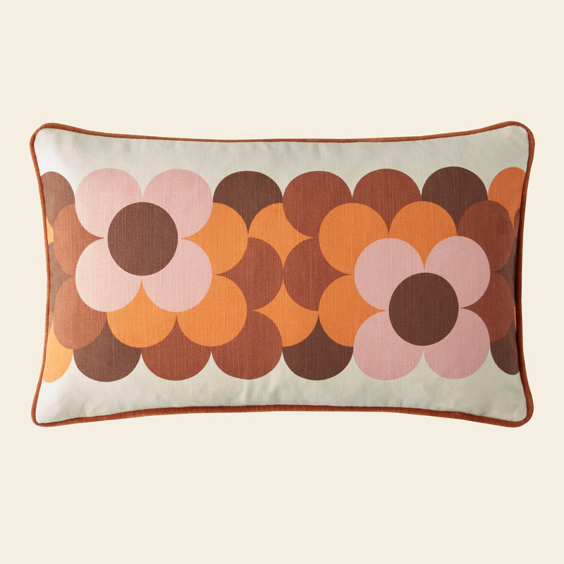 Retro Flower Stripe Cushion - Canyon