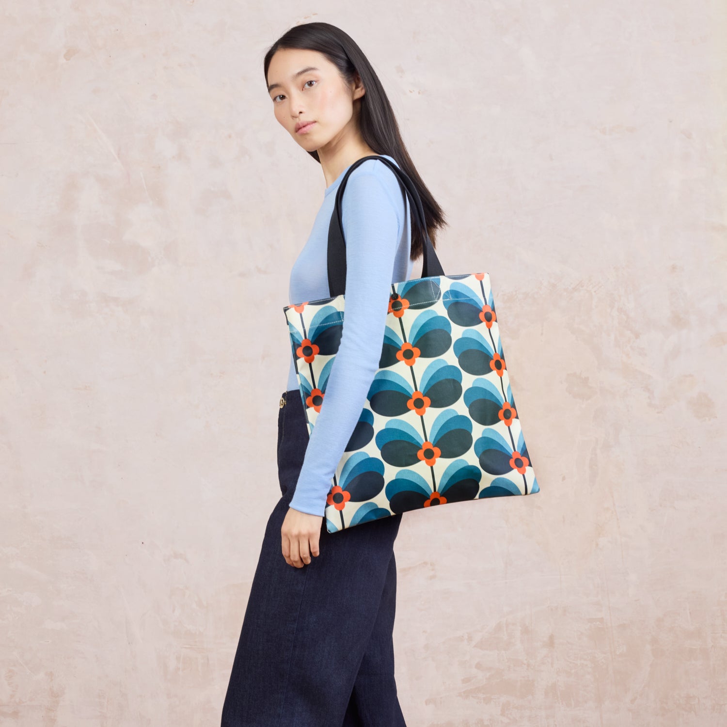 Rollaway Book Bag - Butterfly Flower Stem Navy