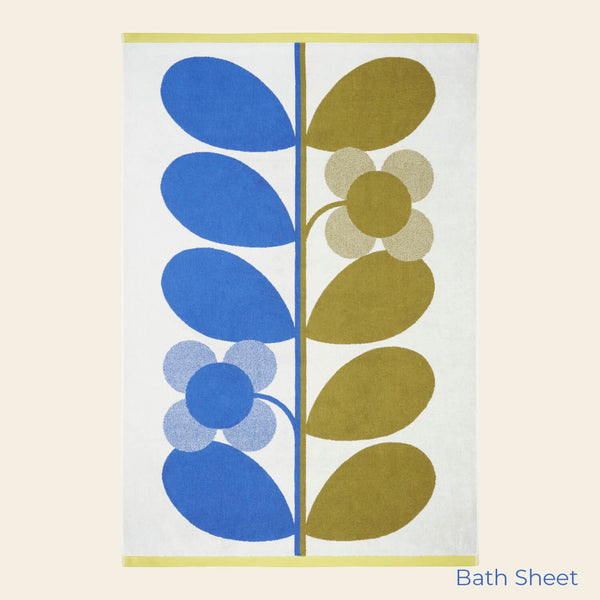 Stem Bloom Duo Bath Sheet Towel in Blue Fawn by Orla Kiely