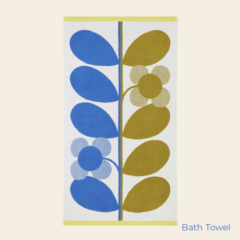 Stem Bloom Duo Bath Towel in Blue Fawn by Orla Kiely