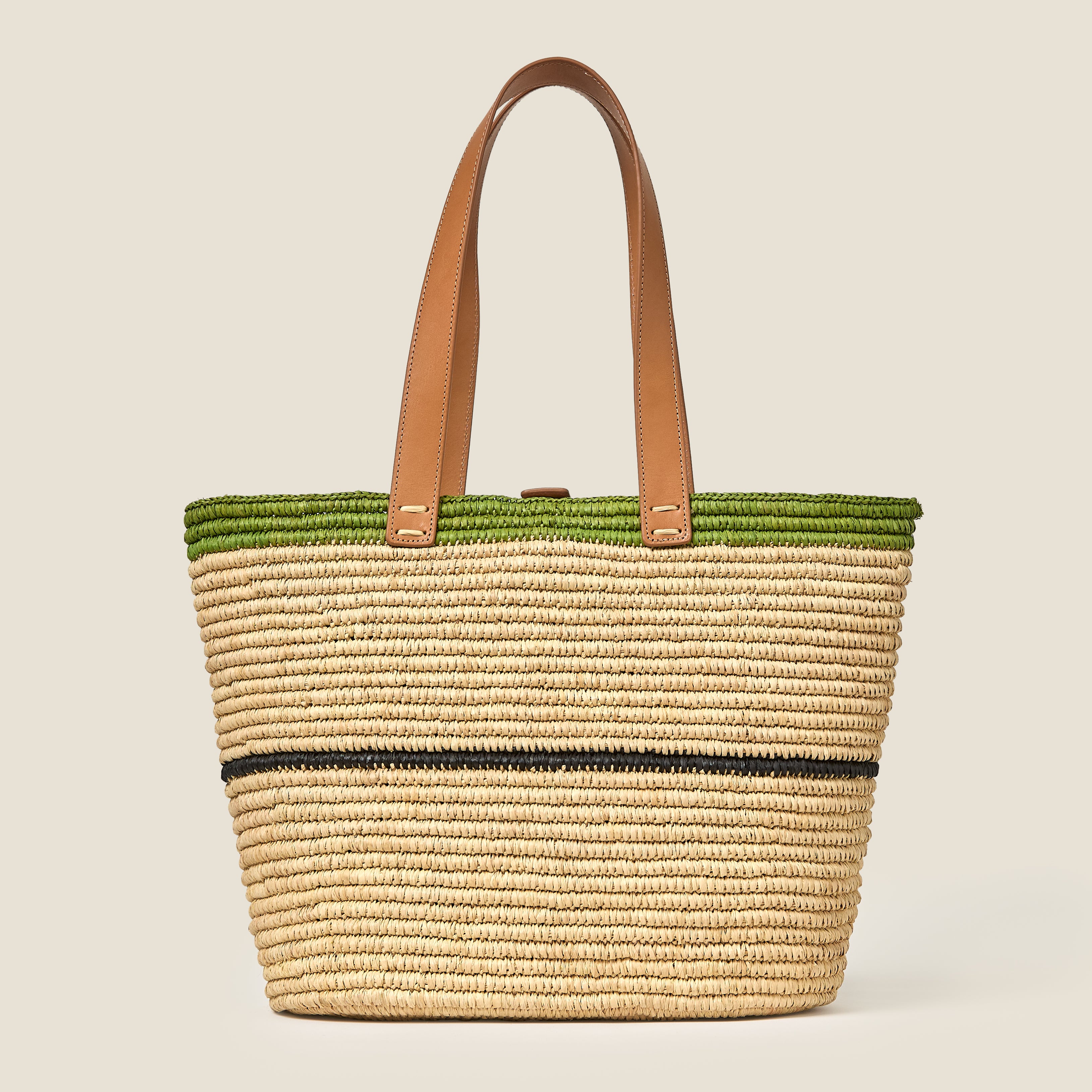 Stem Flower Monday Raffia Tote Bag - Natural