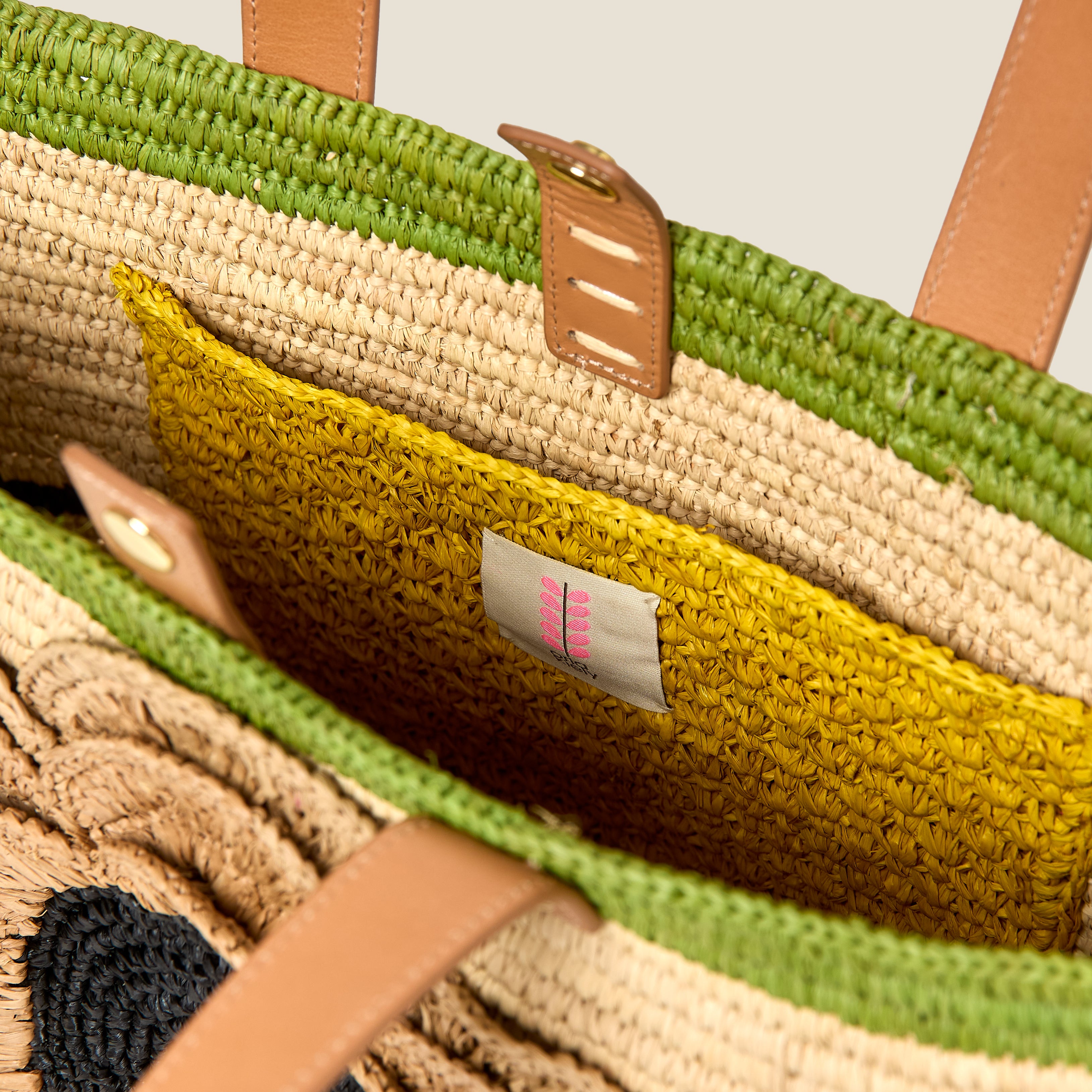 Stem Flower Monday Raffia Tote Bag - Natural