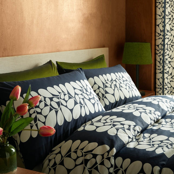 Lifestyle shot of Blue sycamore stem Orla Kiely bed linen