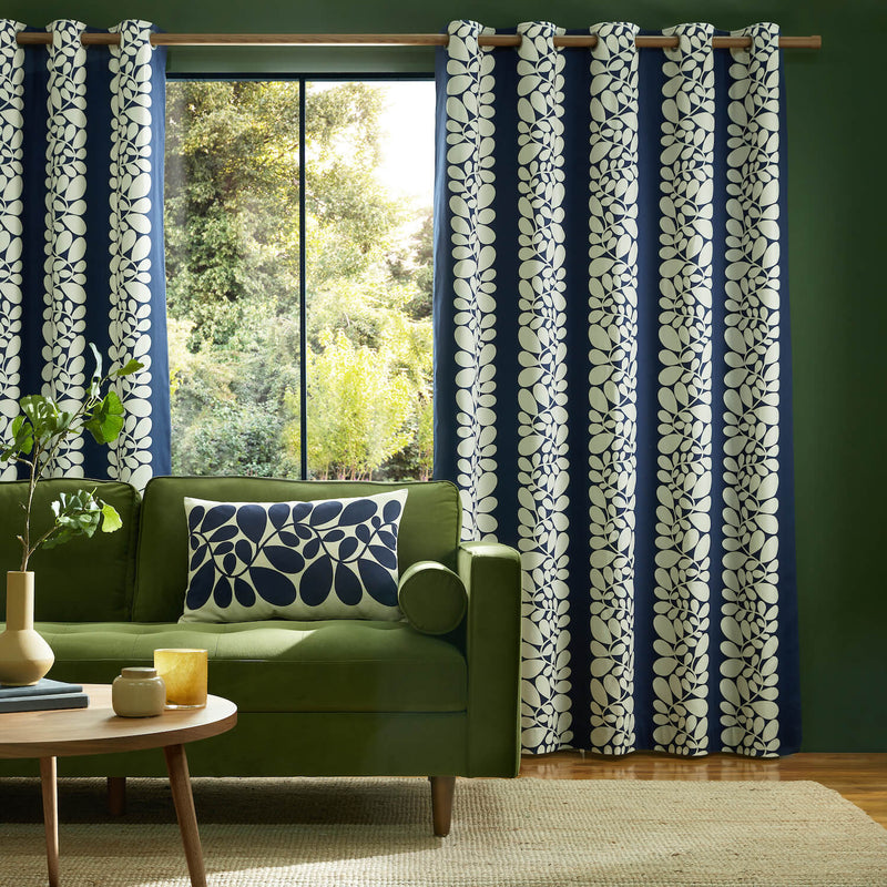 Sycamore Stripe Lined Eyelet Curtains Space Blue