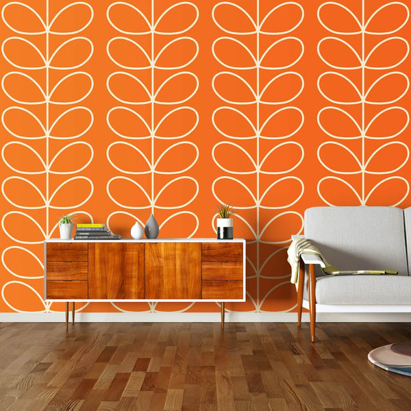 Giant Linear Stem Tomato Wallpaper in Orange by Orla Kiely