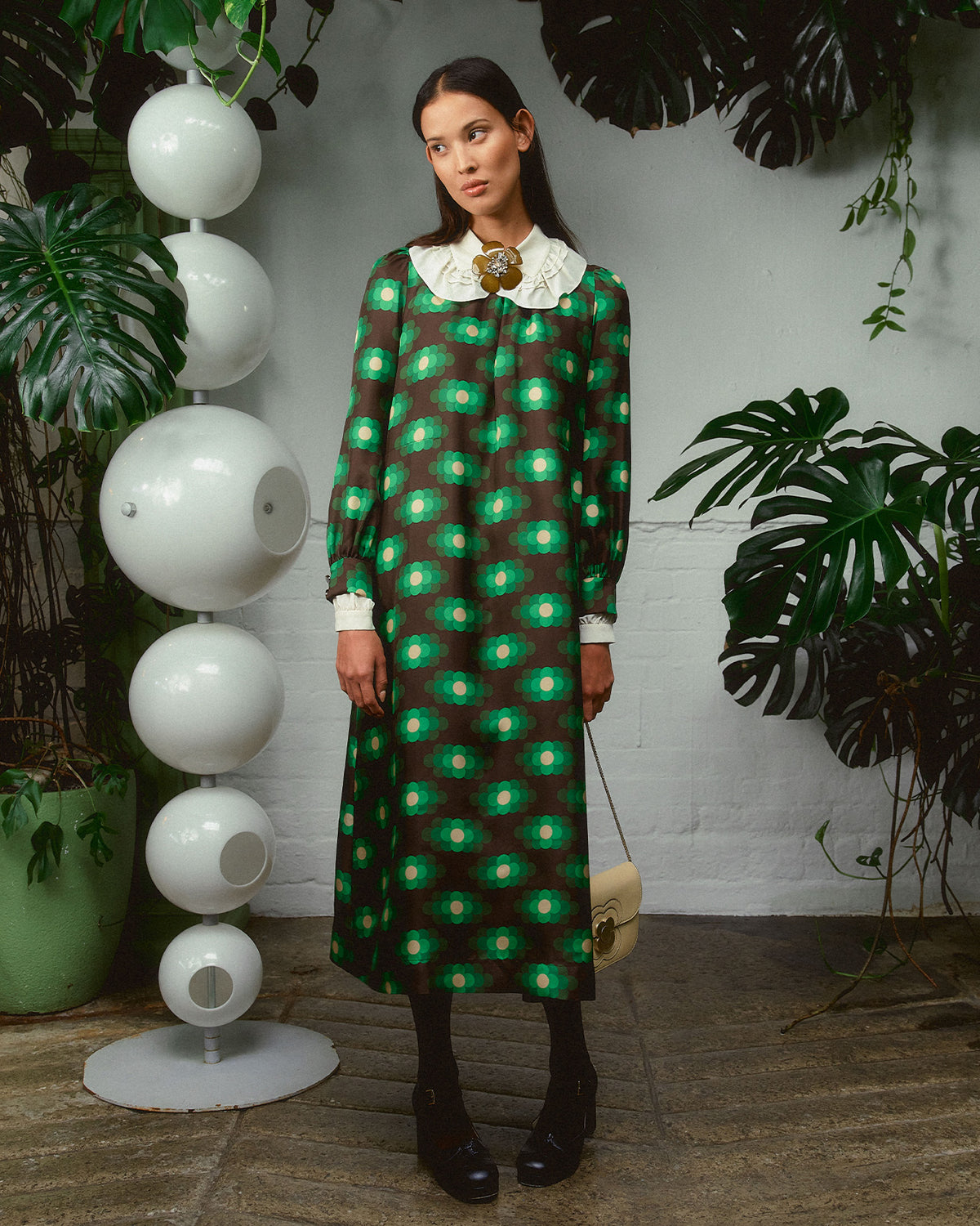 Orla Long Sleeve Midi Silk Dress - Flower Haze