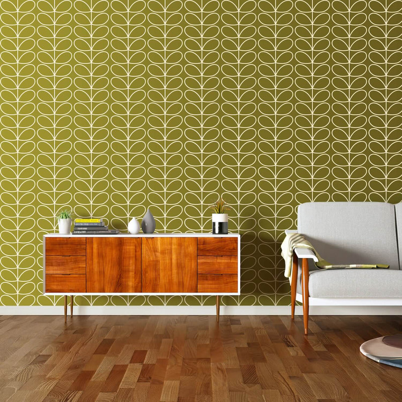 Linear Stem Seagrass Wallpaper in Green by Orla Kiely