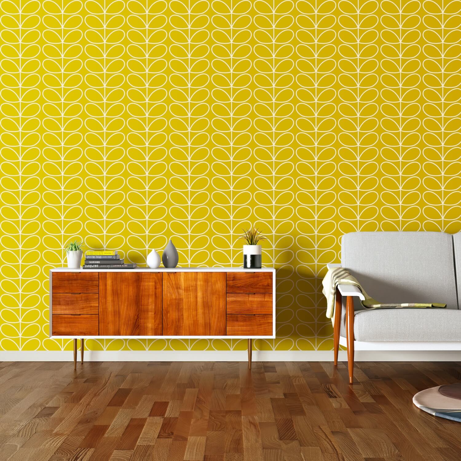 Linear Stem Sunflower Wallpaper 52cm x 10m