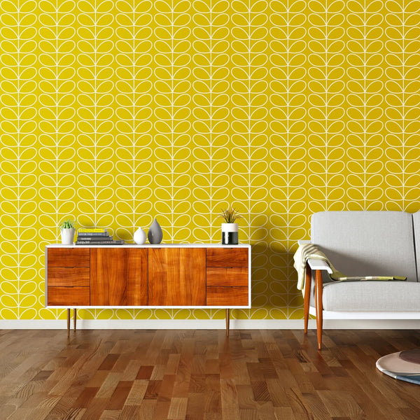 Linear Stem Sunflower Wallpaper in Yellow by Orla Kiely