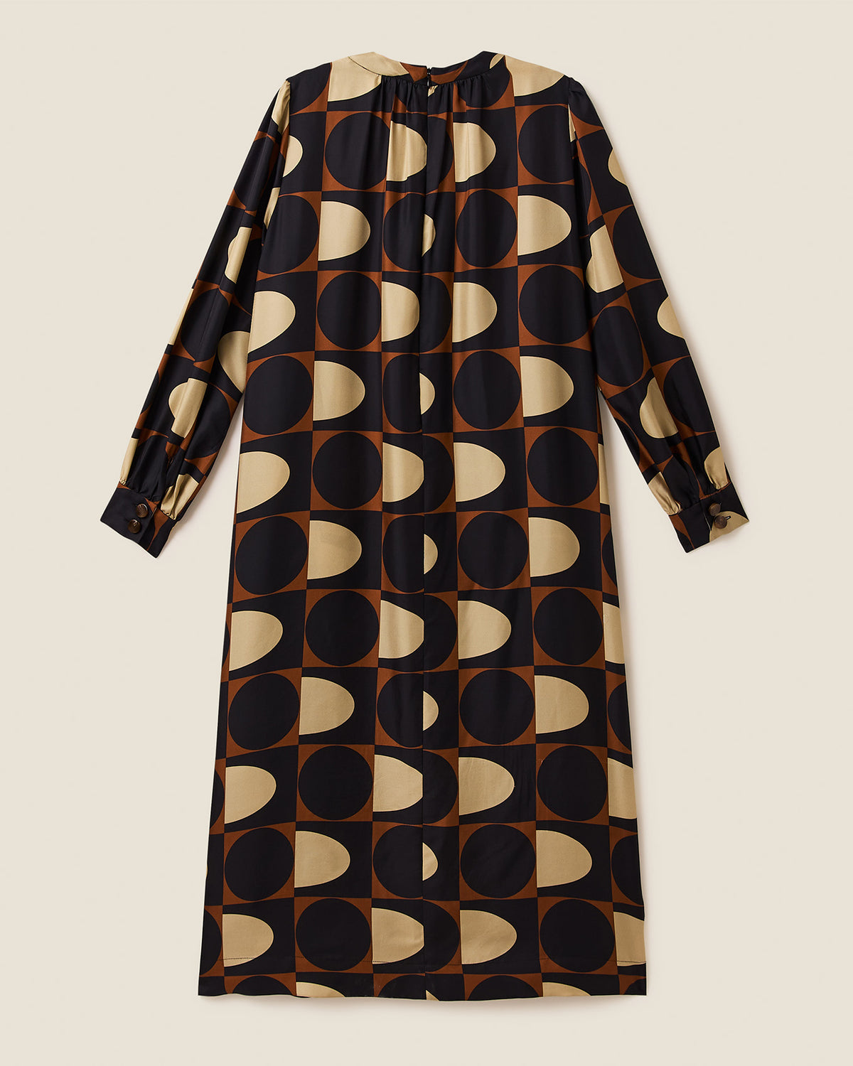 Orla Long Sleeve Midi Silk Dress - Giant Spot Square Mocha