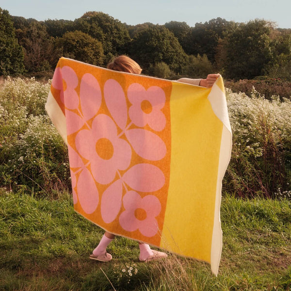 Wool Jacquard Blanket in Flower Tile Pink by Orla Kiely