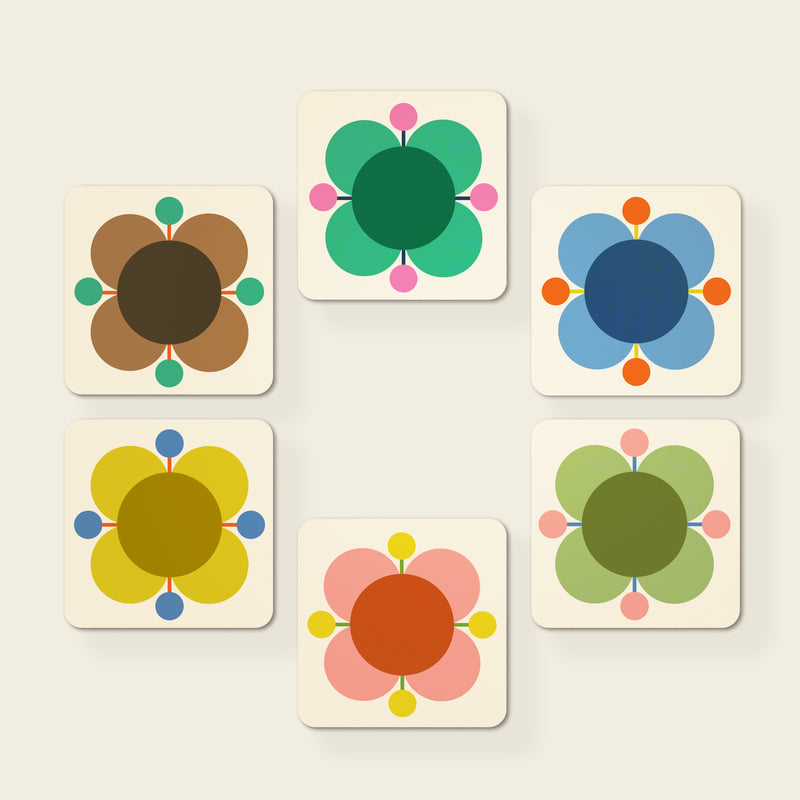 Set of 6 Coasters - Atomic Flower Multi