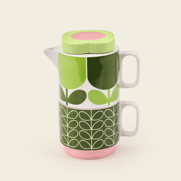 Stackable Tea Set for One - Block Flower Fern