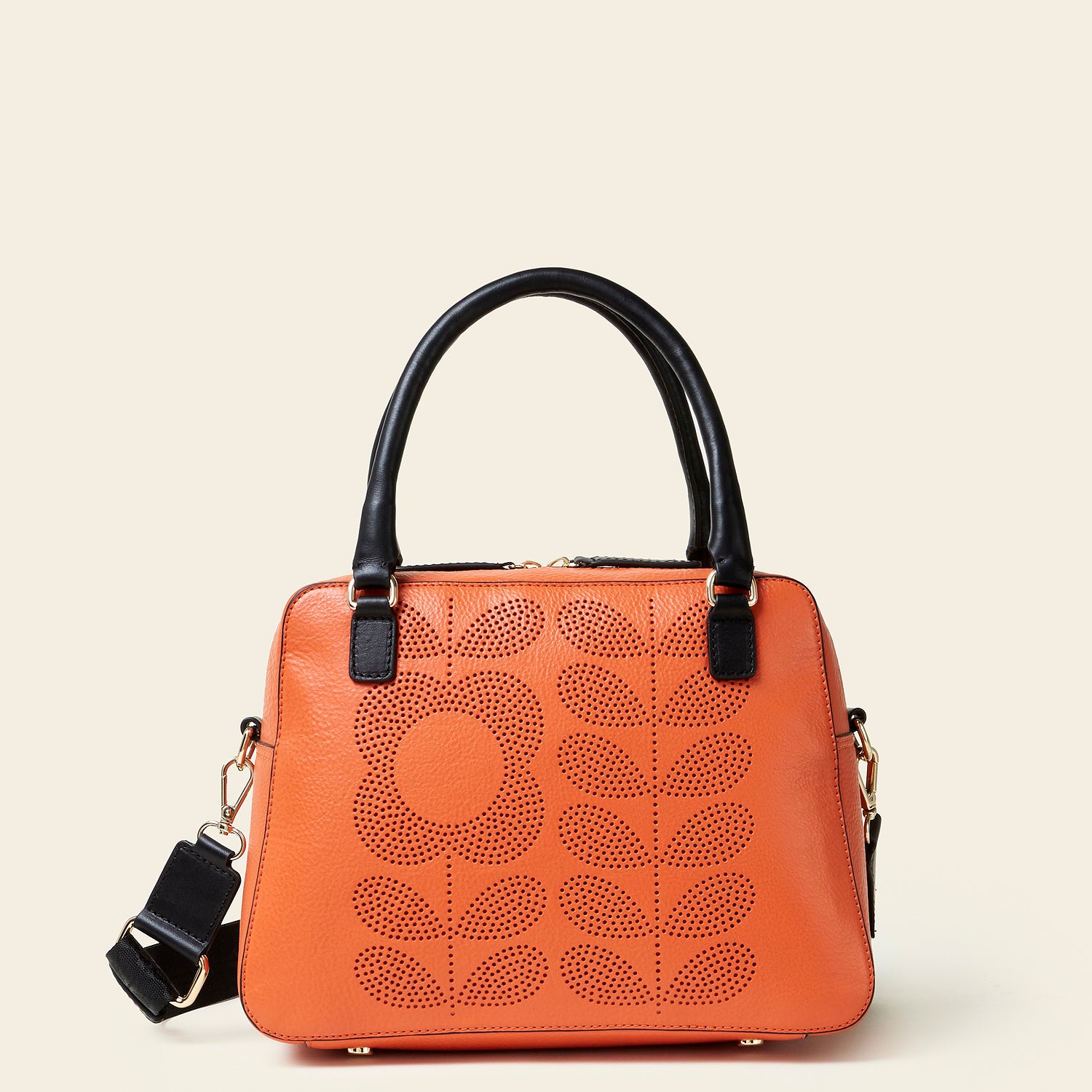 Beatrice Handbag Punched Tall Flower Orange Orla Kiely