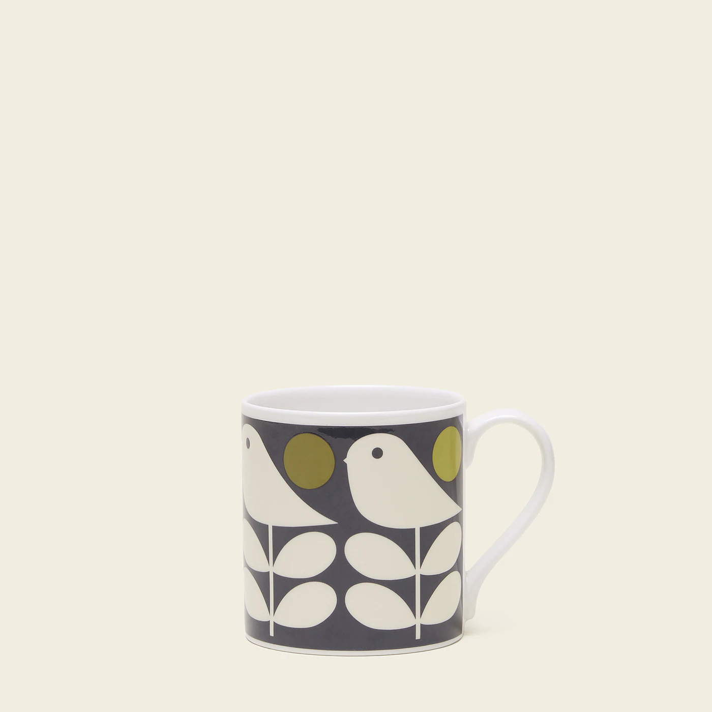 Juego De 2 Tazas Orla Kiely – Estampado Pájaro Early Bird (Años 60) Color Azul Marino Oscuro – Porcelana Fina