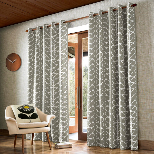 Linear Stem Lined Eyelet Curtains Silver