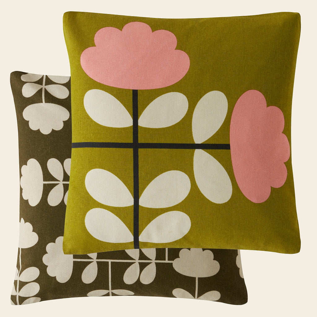 Cut Stem Cushion Moss Green Pink 45x45cm Orla Kiely